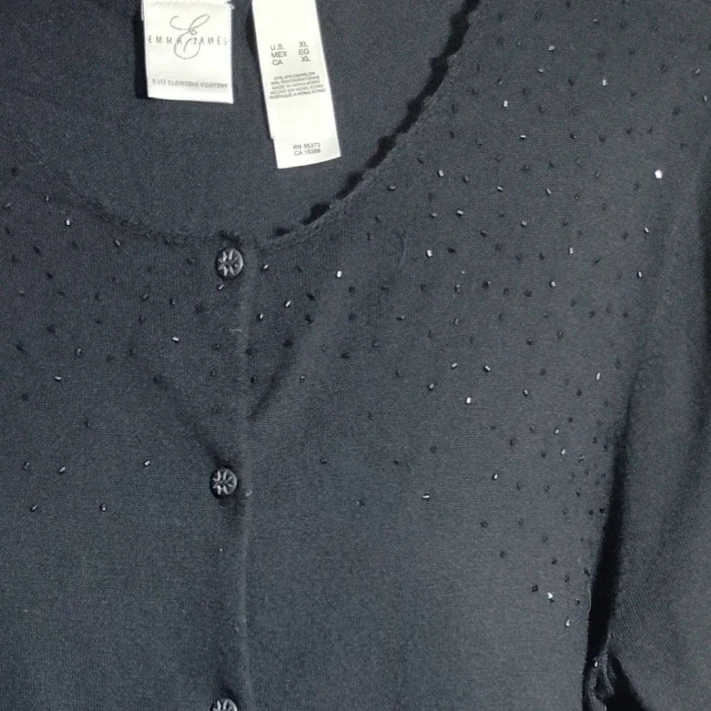 Emma James Rich Black Beaded Button-Up Cardigan And Tank Matched Set
